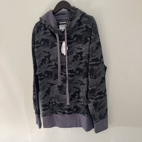 IVORY ELLA Limited Edition Women’s Grayscale Camo Elephant Print Hoodie- Medium - Picture 3 of 11
